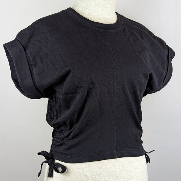 ALLSAINTS Mira Tee Cropped Side Drawcord Short Sleeve 100% Cotton Black XS NWT - Picture 1 of 14